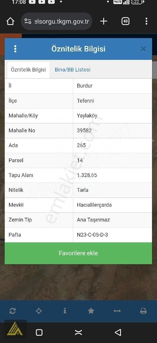 Yeşilova Gökçeyaka Köyü Satılık Tarla 1.350mt Yolu Var Tek Tapu Korkuteli Sinirinda