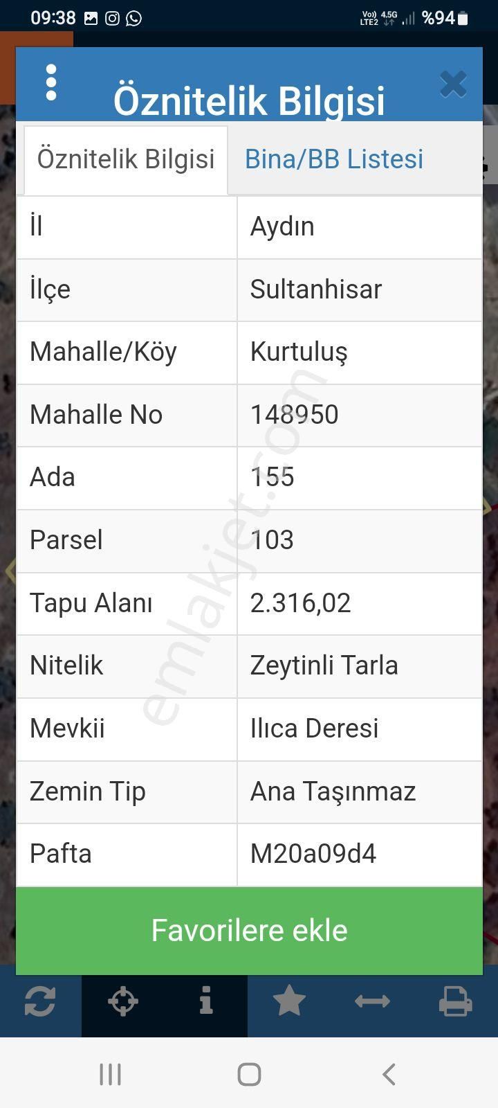 Sultanhisar Kurtuluş Satılık Bağ & Bahçe Dönertaş Emlaktan 2 Parsel 2 Tapu Yol Kenarı Zeytinlik