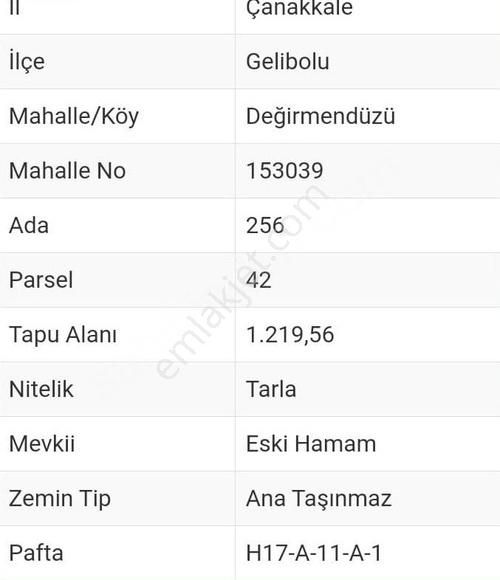 Gelibolu Camiikebir Satılık Tarla Çanakkale Gelibolu Değirmendüzü köyünde Satılık Tarla.