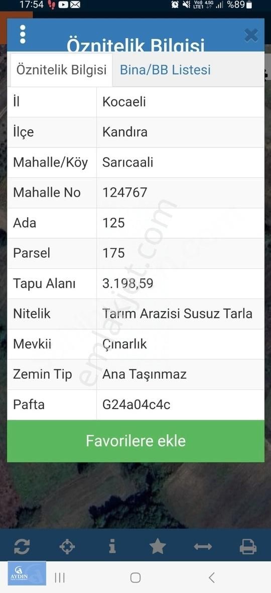 Kandıra Sarıcaali Satılık Tarla KOCAELİ KANDIRA SARICAALİ MAHALLESİ 3.198 M2 SATILIK ÇINARLIK