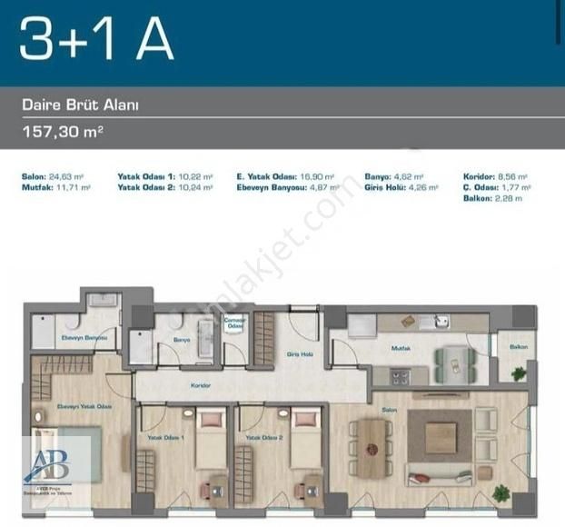 Esenyurt Zafer Satılık Daire AVEB HEP İSTANBUL 3+1 157 M² TEMİZ H BLOK'TA BOŞ SATILIK DAİRE