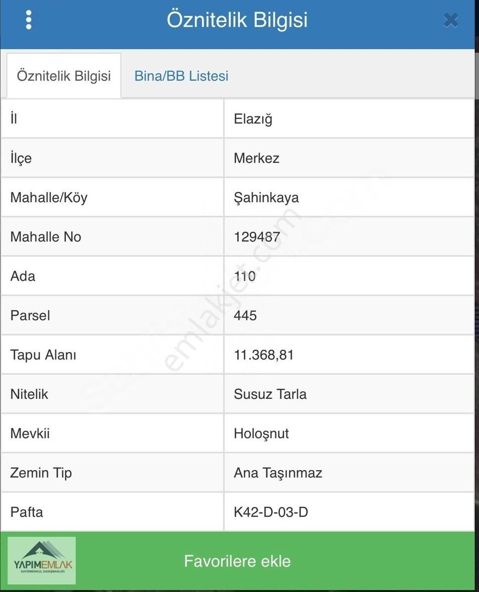 Elazığ Merkez Şahinkaya Köyü (Karpınar) Satılık Tarla [YPM]ŞAHİNKAYADA 11.368M2 SATILIK TARLA