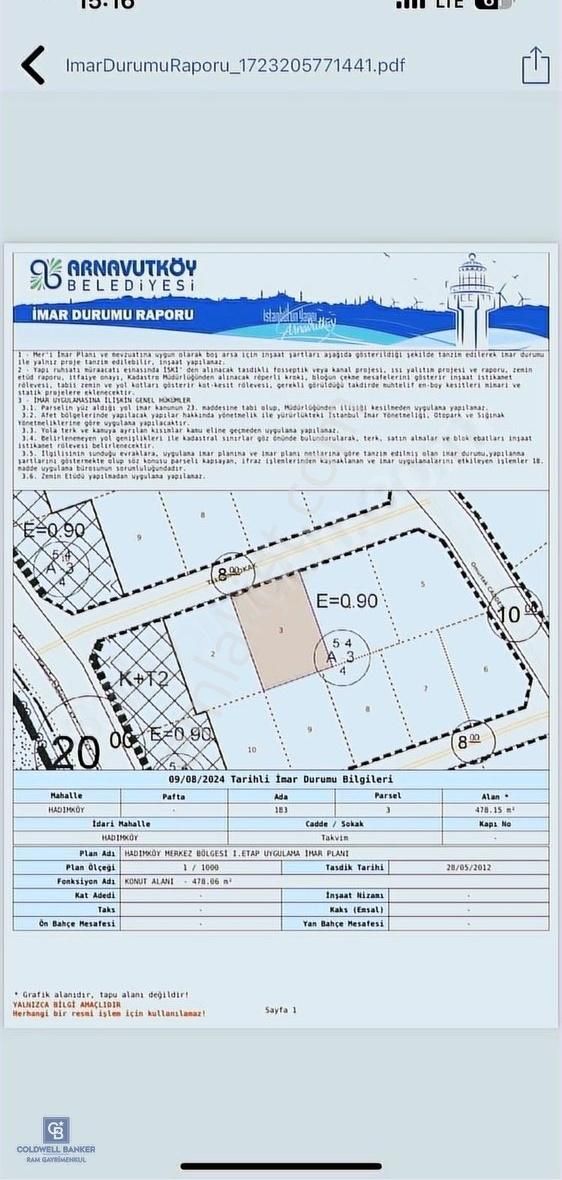 Arnavutköy Hadımköy Satılık Konut İmarlı HADIMKÖY MEVLANA CADDESİ 480 m2 İMARLI ARSA