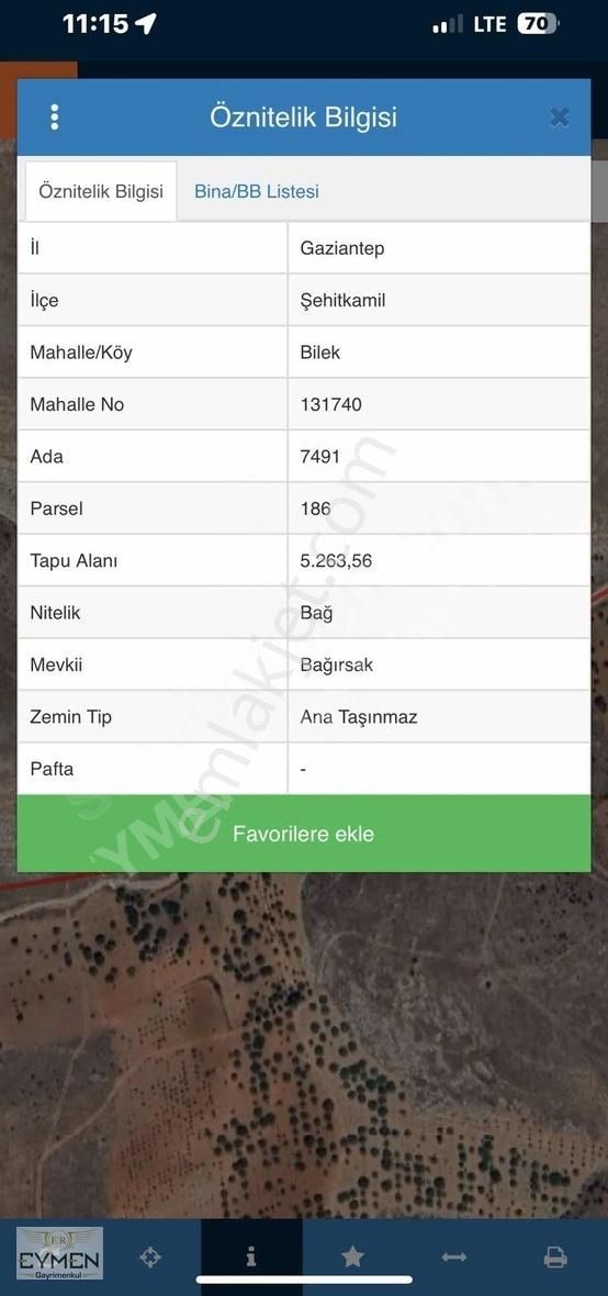 Şehitkamil Bilek Satılık Bağ & Bahçe İmar Dibi Satlık Uygun Fıstıklık