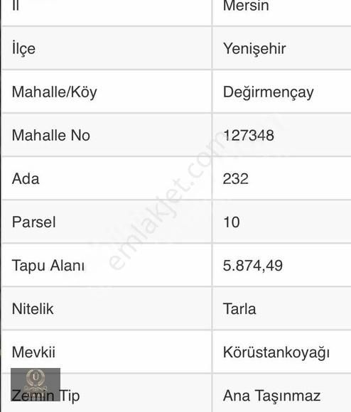 Yenişehir Değirmençay Satılık Tarla *ÜN-ER*DEĞİRMENÇAY'DA ANAYOLA SIFIR KAÇIRILMAYACAK FIRSAT