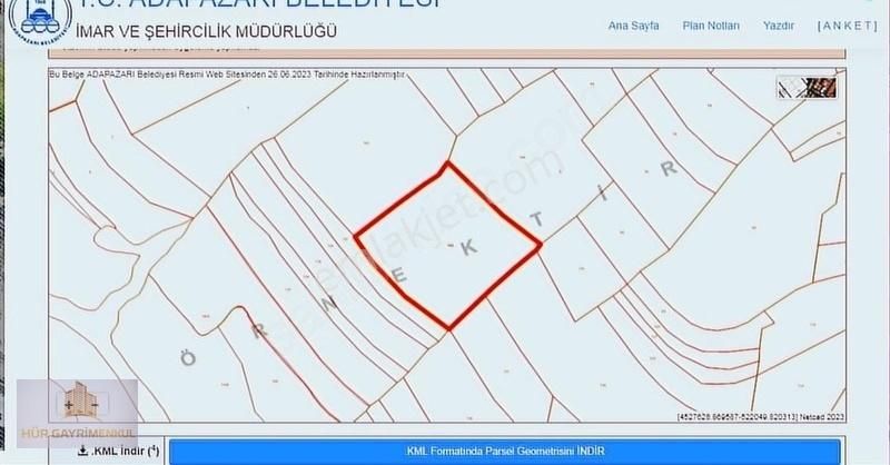 Adapazarı Aşırlar Satılık Tarla Hür Gayrimenkul'den Muhteşem Parsel 6,443 M2