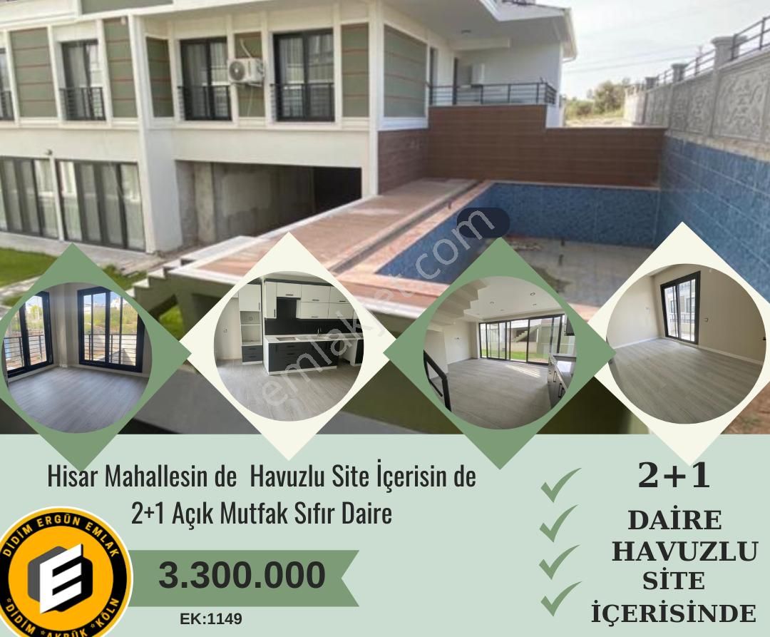 Didim Hisar Satılık Daire  Hisar Taş Evler Mevkiin de Havuzlu Site İçerisin de 2+1 Açık Mutfak Satılık Dubleks Daire ( 1149)