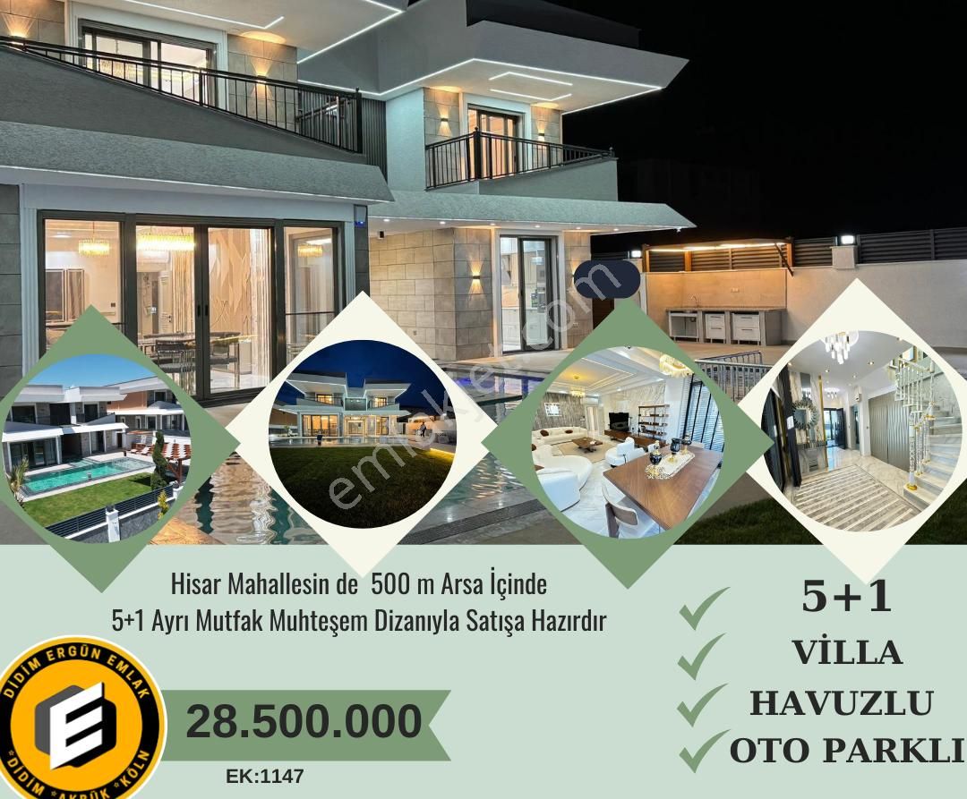 Didim Hisar Satılık Villa  Hisar Mahallesin de  500 m Arsa İçinde 5+1 Ayrı Mutfak Muhteşem Dizaynınla Satışa Hazırdır