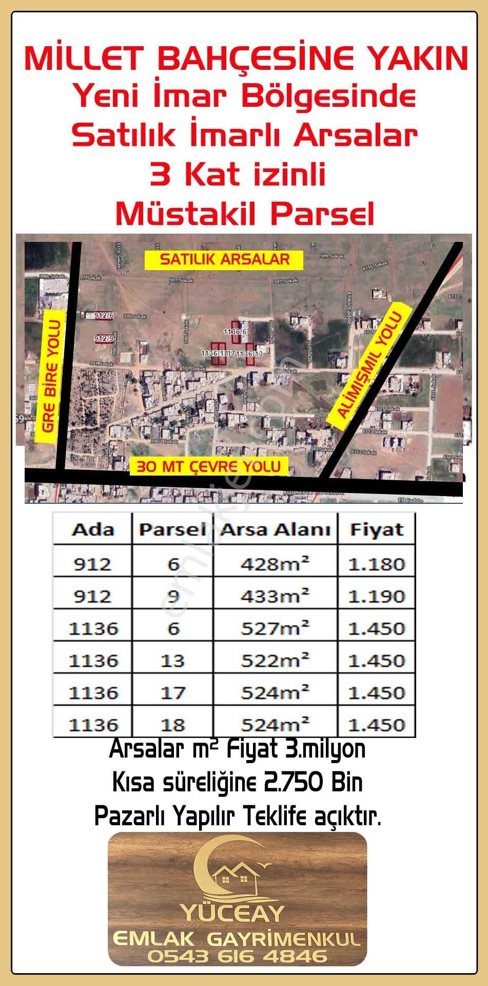 Kızıltepe Dunaysır Satılık Konut İmarlı  YÜCEAY EMLAK Millet Bahçesine yakın Satılık Yatırımlık Arsalar