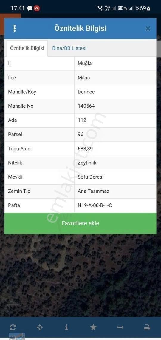 Milas Derince Satılık Zeytinlik MUĞLA MİLAS DERİNCEDE 688 M2 ZEYTİNLİK