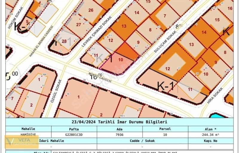 Sultanbeyli Hamidiye Satılık Konut İmarlı Vefa Gayrimenkulden HAMİDİYE mah.de SATILIK 244 m2 ARSA