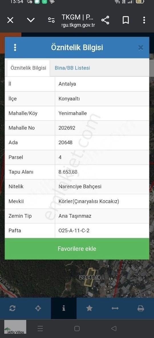 Konyaaltı Yeni Satılık Bağ & Bahçe Denize 8,5 km/Konyaaltı/Yeni MH/Anayola 420 m/4326 M2 arazi