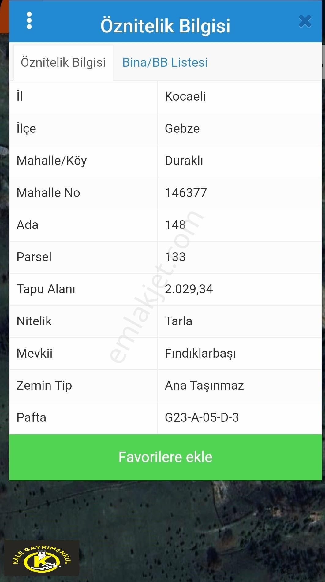 Gebze Duraklı Satılık Tarla Gebze Duraklı Da 2029 M2 Satılık Arsa