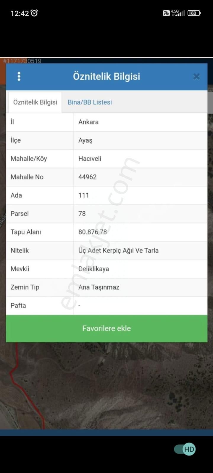 Ayaş Hacıveli Satılık Tarla Ayaş Hacıveli Mahallesinde 1+1 Hobi Bahçeli 500 M2 Satılık Tarla