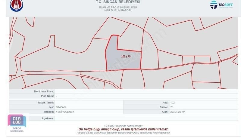 Sincan Yenipeçenek Satılık Tarla Sincan Yenipeçenek'de İmara Yakın Satılık 3000 M2 Arsa (tarla)