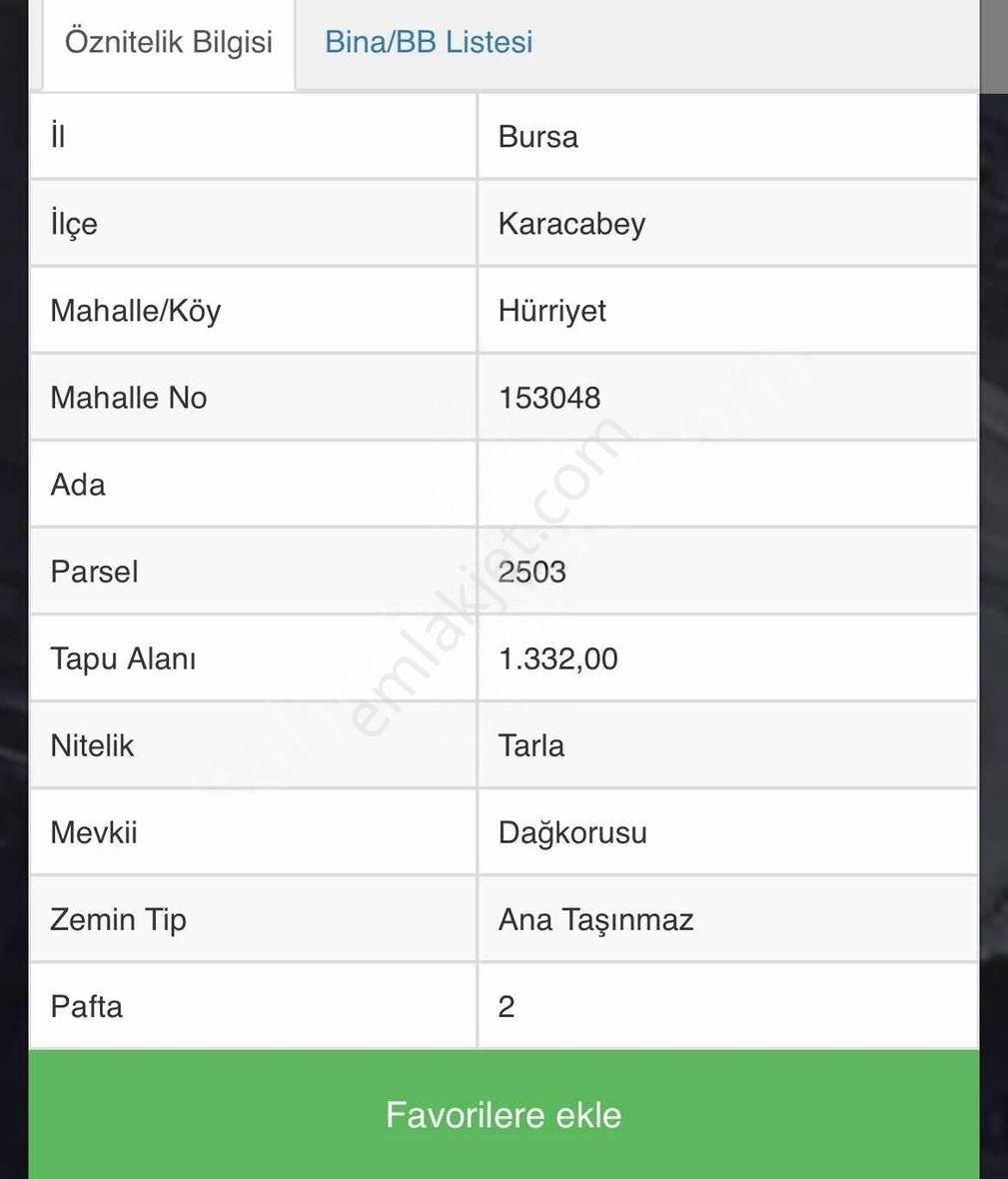 Karacabey Hürriyet Satılık Tarla HÜRRİYET DAĞKORUSUNDA SATILIK TARLA PARSEL 2503