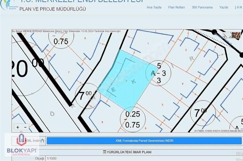 Merkezefendi Gerzele Satılık Konut İmarlı BLOKYAPI'DAN SERVERGAZİ'DE B+3 KAT 638 M2 SATILIK ARSA