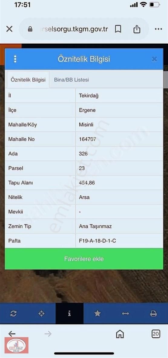 Ergene Misinli Satılık Konut İmarlı ACİLL ERGENE MİSİLLİ DE SATILIK 3KAT KONUT İMARLI 450m2 ARSA