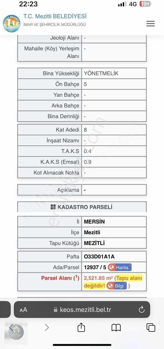 Mezitli Eski Mezitli Satılık Konut İmarlı Ceo Groptan Yeni Açılan 2 Çevre Yoluna Cepheli 2521 M2 Arsa