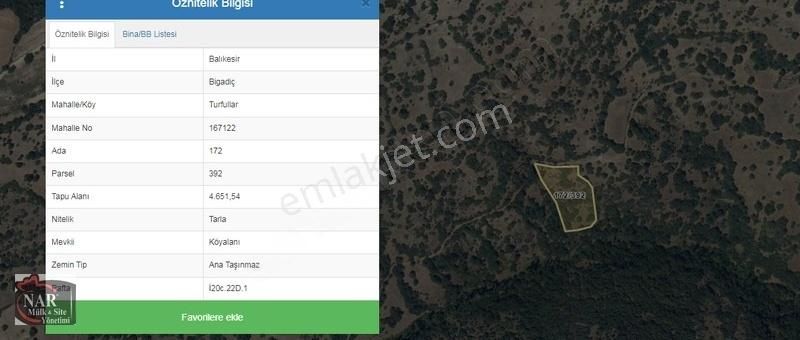 Bigadiç Turfullar Satılık Tarla Nar Yönetim'den Balıkesir Turfullar Mh. 4.651 M2 Satılık Tarla