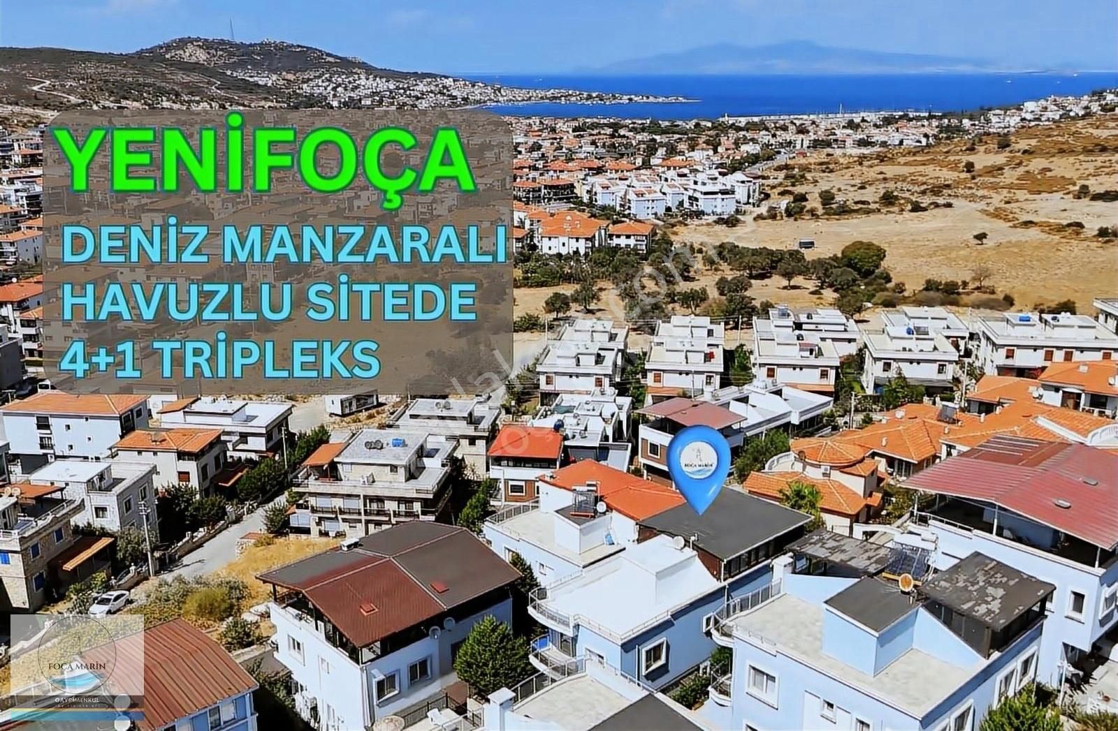 Foça Mustafa Kemal Atatürk Satılık Villa YENİ FOÇA'DA DENİZ MANZARALI HAVUZLU SİTEDE 4+1 TRİPLEKS