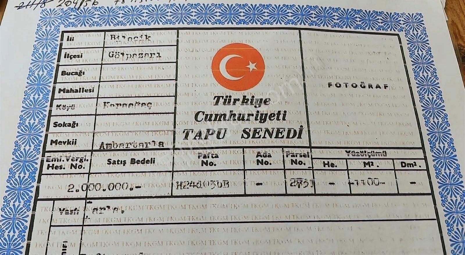 Gölpazarı Karaağaç Köyü Satılık Tarla Acill Bilecik Gölpazarı Karaağaç Mah.kelepir Yerler