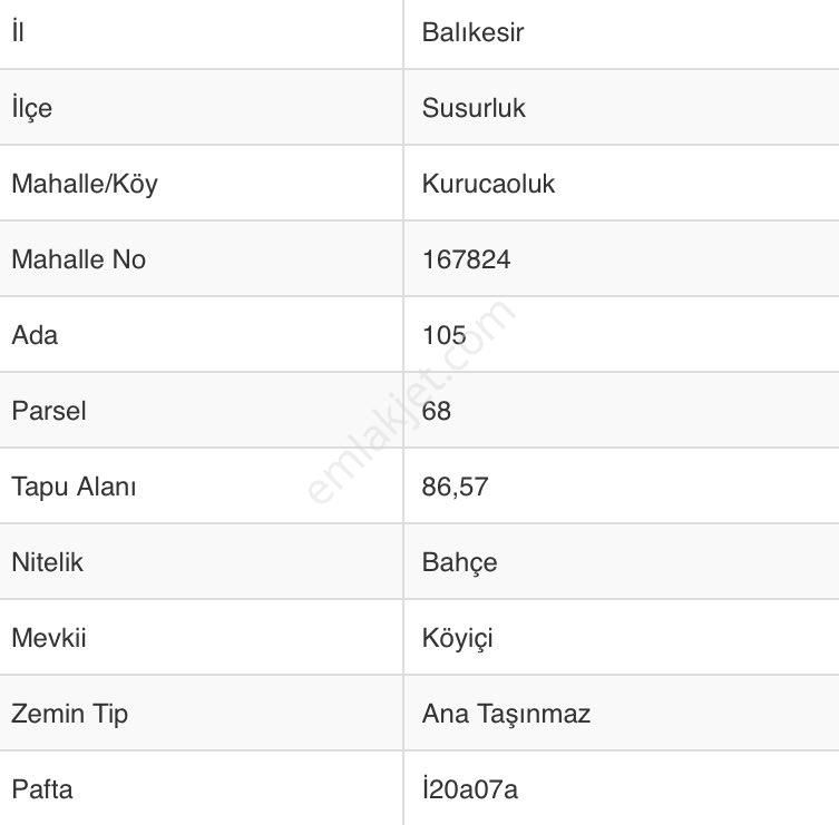 Susurluk Kurucaoluk Satılık Bağ & Bahçe BALIKESİR SUSURLUK KURUCAOLUKDA SATILIK BAHCE