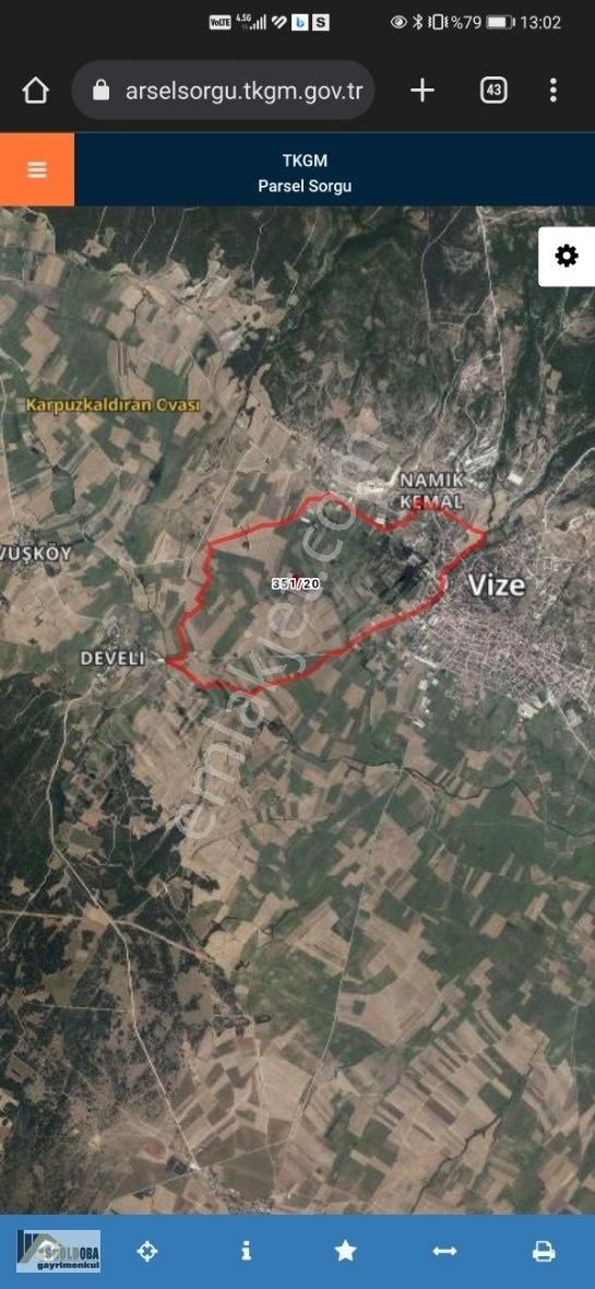 Vize Gazi Satılık Tarla Asgold'dan Kırklareli Vize Gazi Köyünde 8560 M2 Satılık Tarla