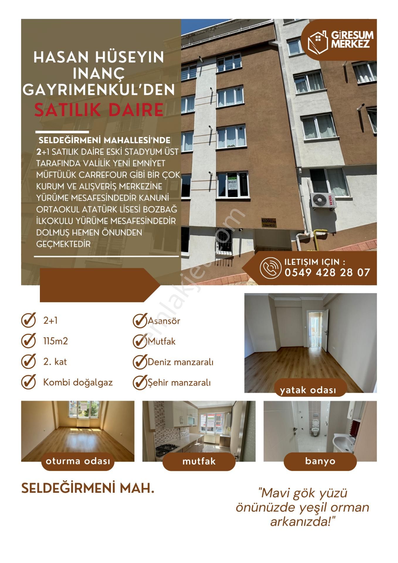 Giresun Merkez Seldeğirmeni Satılık Daire  HASAN HÜSEYİN İNANÇ GAYRİMENKULDEN SELDEĞİRMENİ MAHALLESİ'NDE 2+1 SATILIK DAİRE