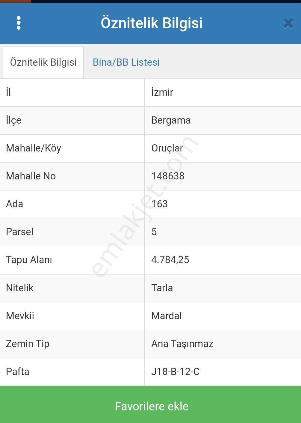 Bergama Oruşlar Satılık Tarla SATILIK Oruçlar mahallesi 4784 M2 tarla