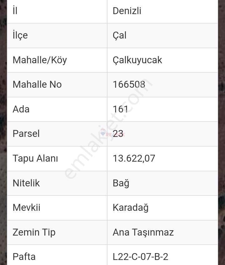 Çal Çalkuyucak Satılık Bağ & Bahçe DENİZLİ ÇALKUYUCAK'DA SATILIK ÜZÜM BAĞI