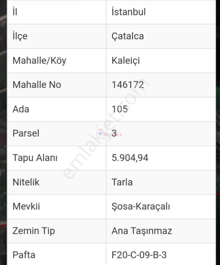 Çatalca Kaleiçi Satılık Tarla İstanbul Çatalca Kaleiçin'de Satılık Tarla