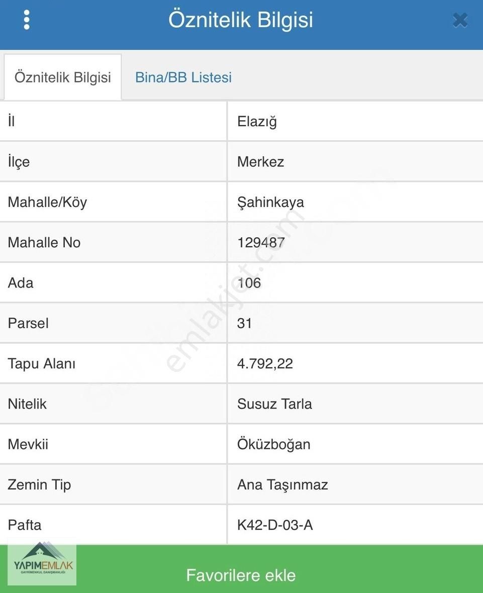 Elazığ Merkez Şahinkaya Köyü (Karpınar) Satılık Tarla [YPM]ŞAHİNKAYADA 4792 M2 SATILIK TARLA