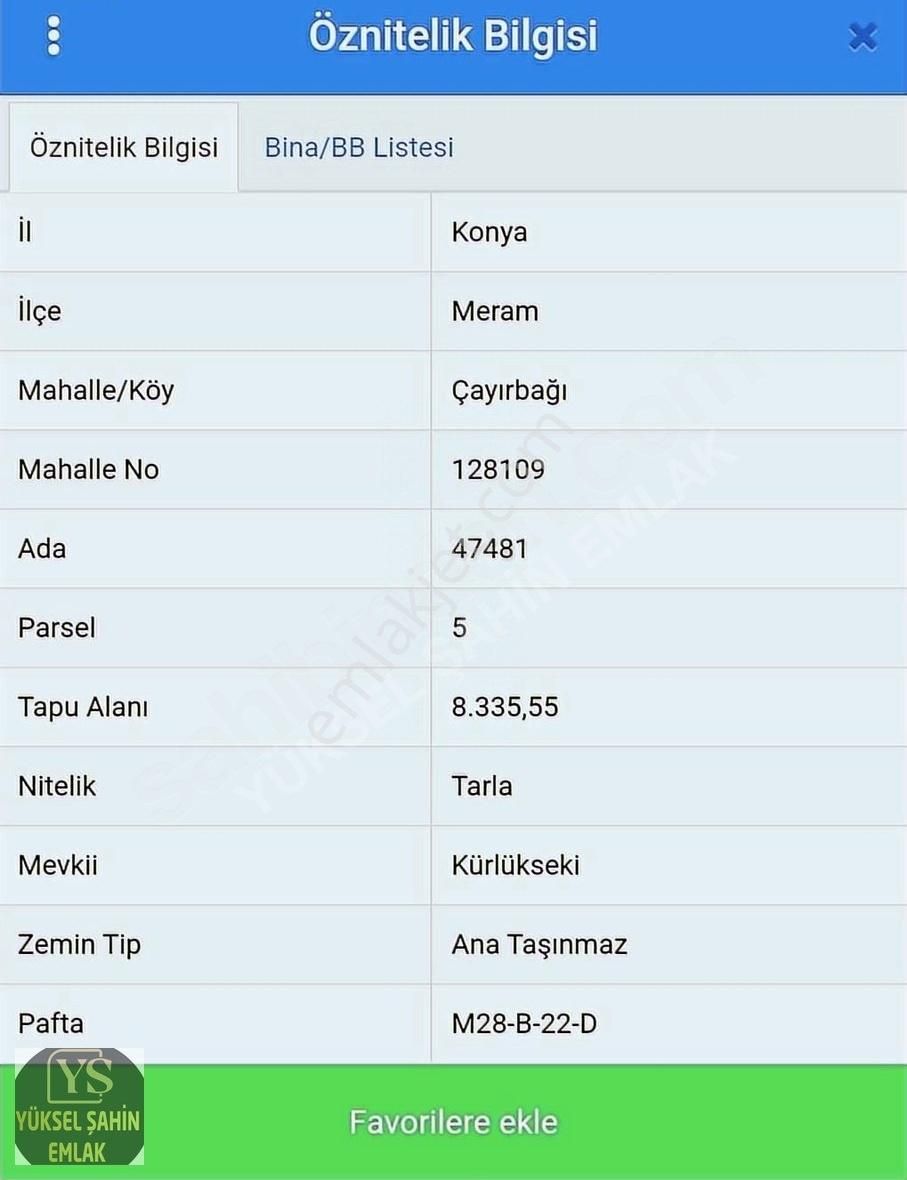 Meram Çayırbağı Satılık Tarla YÜKSEL ŞAHİNDEN MERAM ÇAYIRBAĞI 8335 M2 MÜSTAKİL SATILIK TARLA