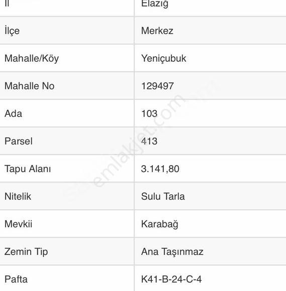 Elazığ Merkez Hal Köyü Satılık Tarla YENİÇUBUK(HAL) KÖYÜNDE SATILIK 3 PARÇA TARLA