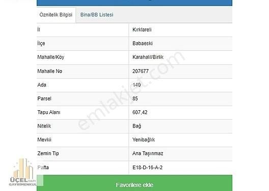 Babaeski Karahalil Bld. (Halilpaşa) Satılık Tarla Babaeski Karahalil Mahallesinde Tek Tapu 607 M2 Yolu Mevcut Bağ