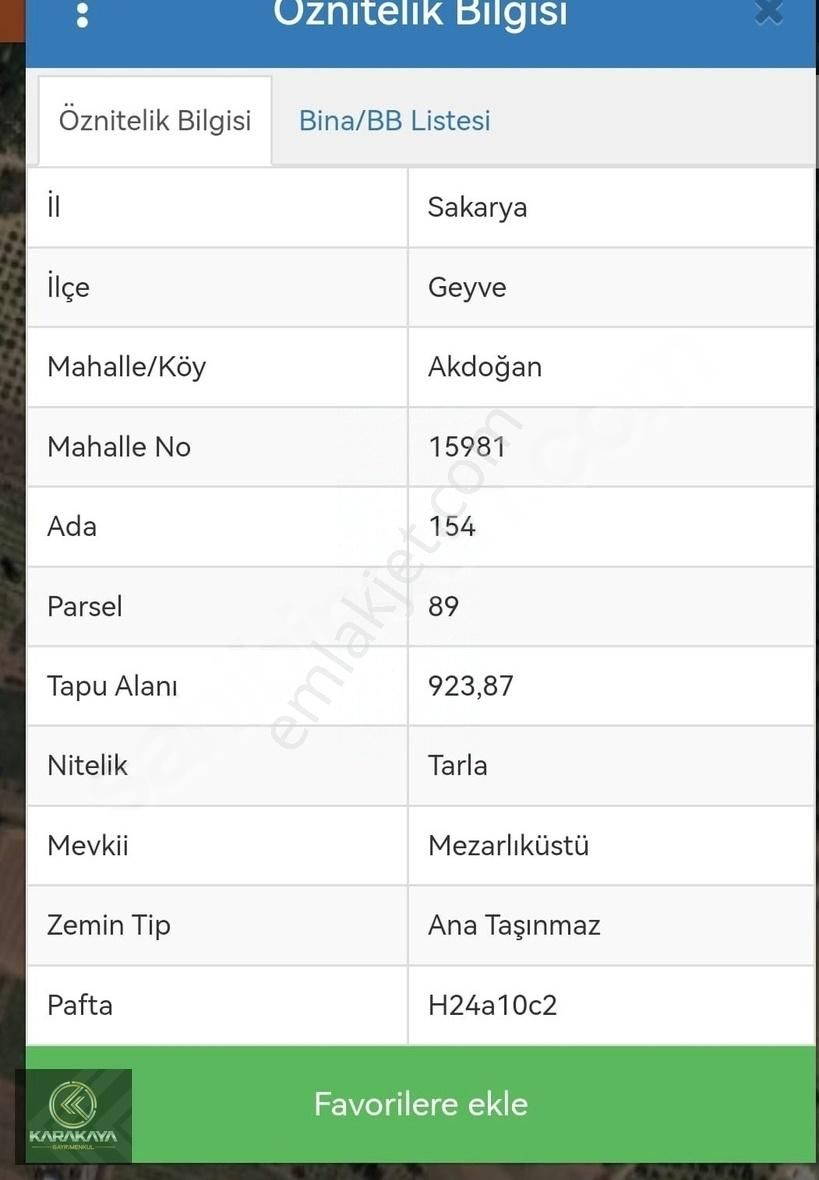 Geyve Akdoğan Satılık Tarla SAKARYA GEYVE AKDOĞANDA YATIRIMLIK TARLA