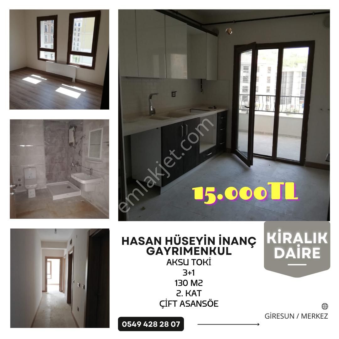 Giresun Merkez Aksu Kiralık Daire  HASAN HÜSEYİN İNANÇ GAYRİMENKULDEN AKSU TOKİDE 3+1 KİRALIK DAİRE