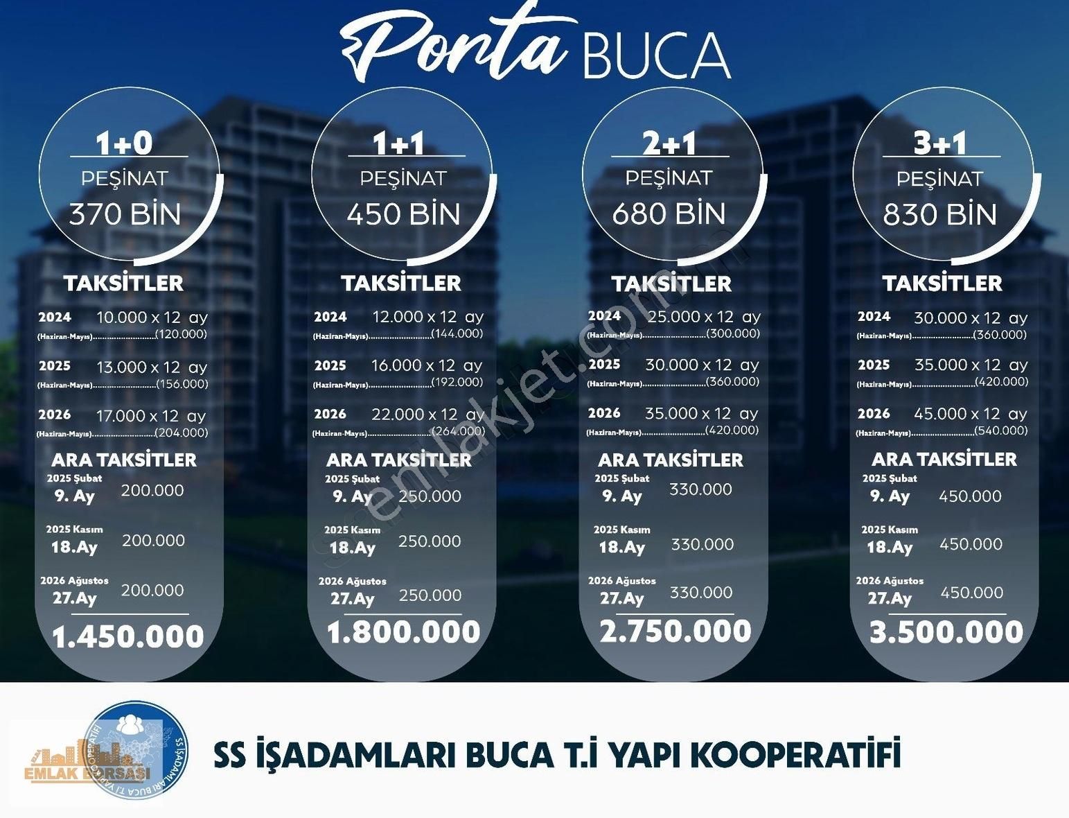 Buca Adatepe Satılık Daire Buca Adatepe'de 2+1 Porta Buca İşadamları Senetle 680Bin Peşinle