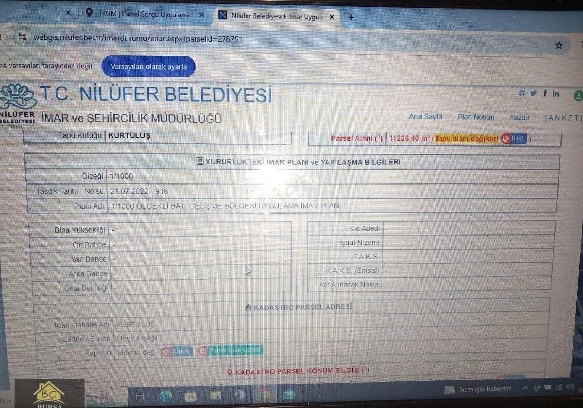 Bursa Nilüfer Görükle Kurtuluş Ta 6 Kat İmarlı Yatırımlık Arsa - Görsel 4