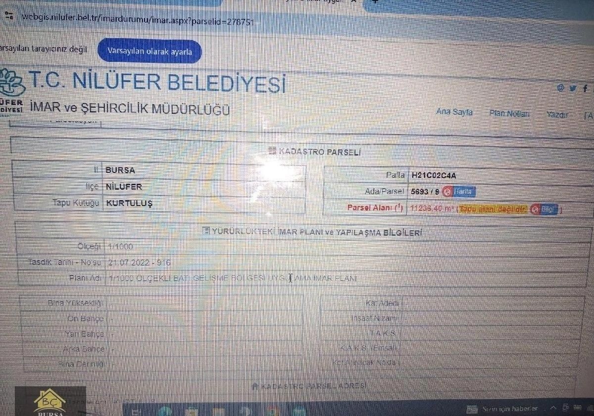 Bursa Nilüfer Görükle Kurtuluş Ta 6 Kat İmarlı Yatırımlık Arsa - Görsel 5