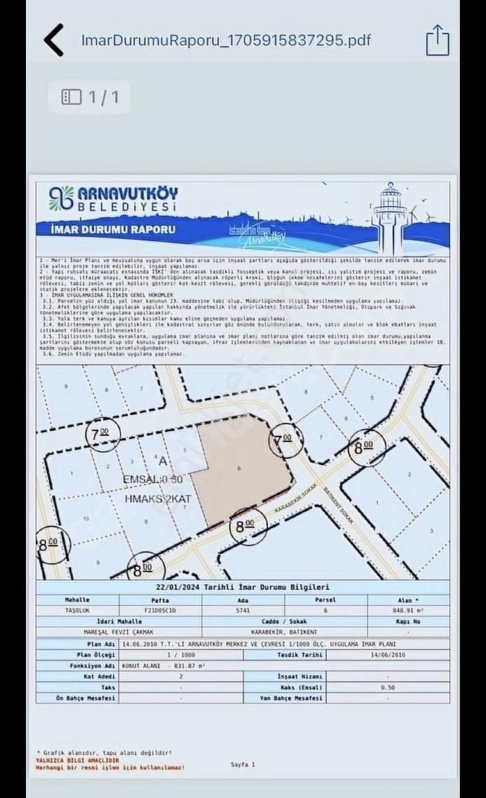 Arnavutköy Mareşal Fevzi Çakmak Satılık Konut İmarlı METROPOL ŞEHİR ARNAVUTKÖYDE VİLLA İMARLI ARSA