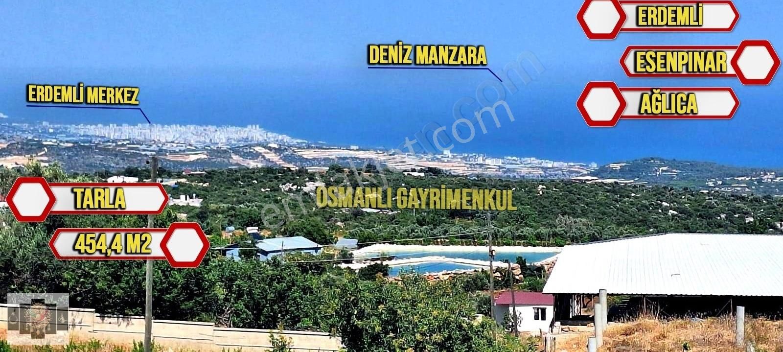 Erdemli Esenpınar Satılık Konut İmarlı Erdemli Esenpınar 454 M2 Denize 10 Dk Deniz Manzaralı Satılık