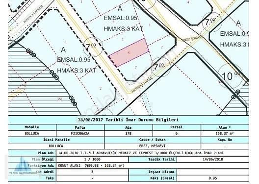 Arnavutköy Bolluca Satılık Konut İmarlı Bolluca merkez de 0.95 emsal 169 m2 satılık imarlı+ifrazlı arsa