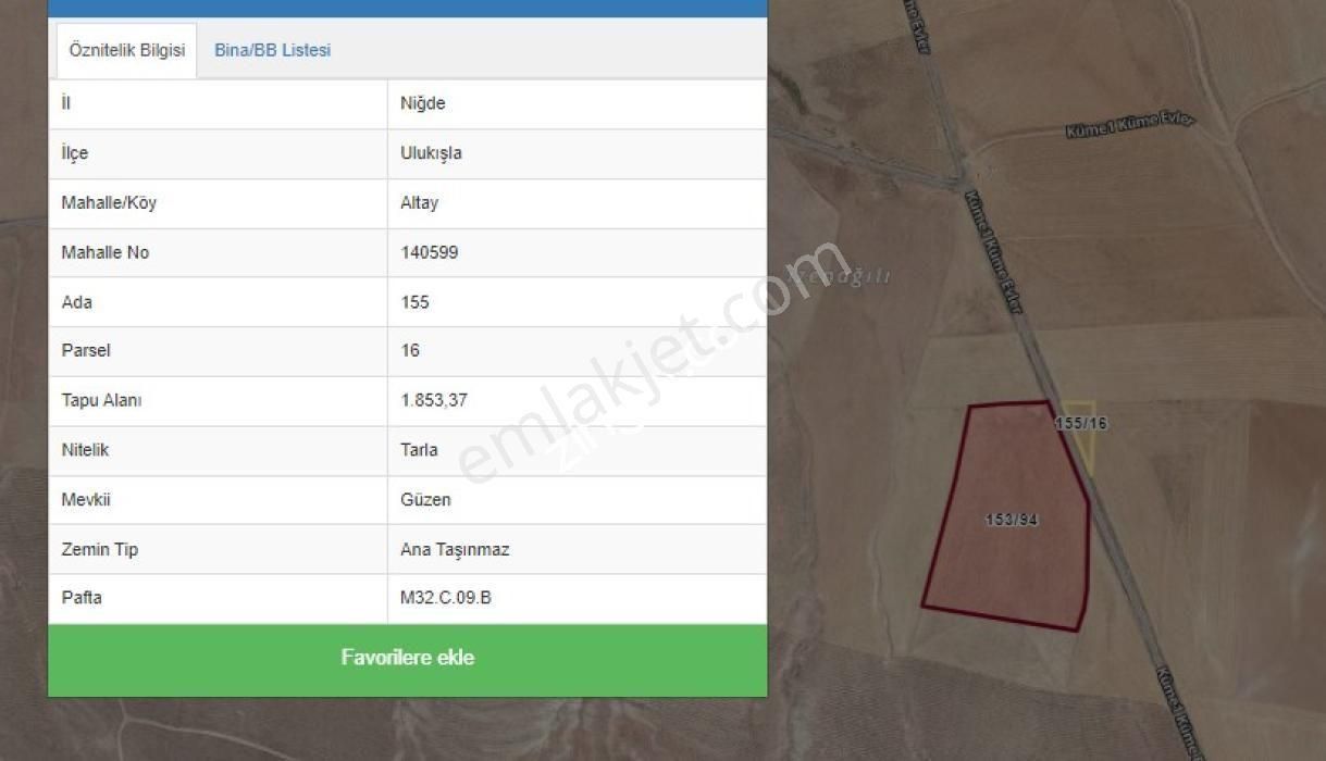 Ulukışla Altay Köyü (Küme 1) Satılık Tarla  SATILIK TARLA NİĞDE ULUKIŞLA ALTAY KÖYÜ DE