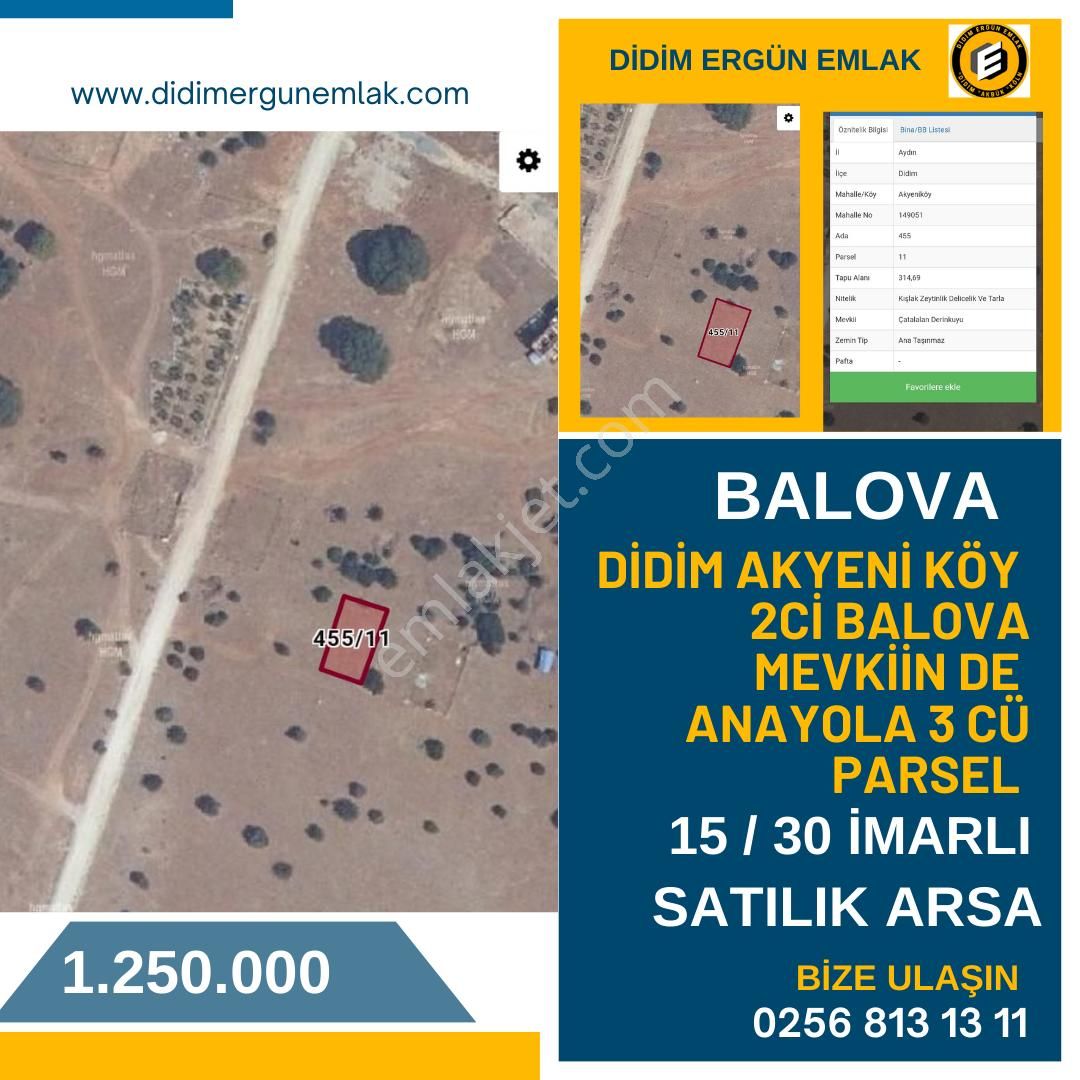 Didim Ak Yeniköy Satılık Konut İmarlı Didim Akyeni Köy 2ci Balova Mevkiin De 314 M2 Satılık Arsa