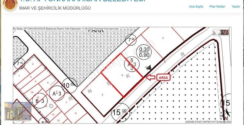 Afyonkarahisar Merkez Yenice Satılık Konut İmarlı ULUCAN'DAN AFYONKARAHİSAR MERKEZ YENİCE DE SATILIK KUPON ARSA