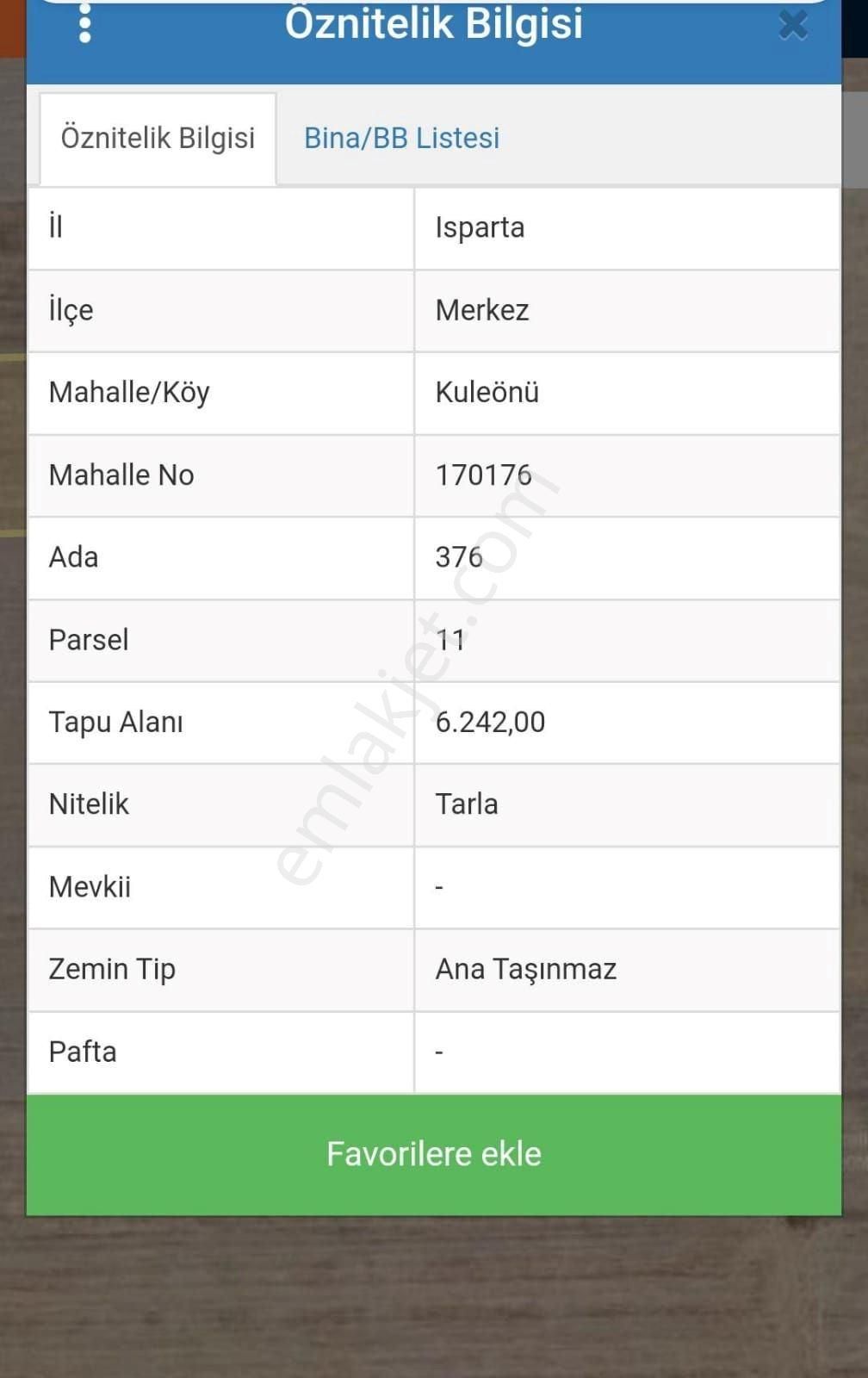 Isparta Merkez Kuleönü Bld. (Kemal) Satılık Tarla ISPARTA MERKEZ KULEÖNÜN DE SATILIK TARLA