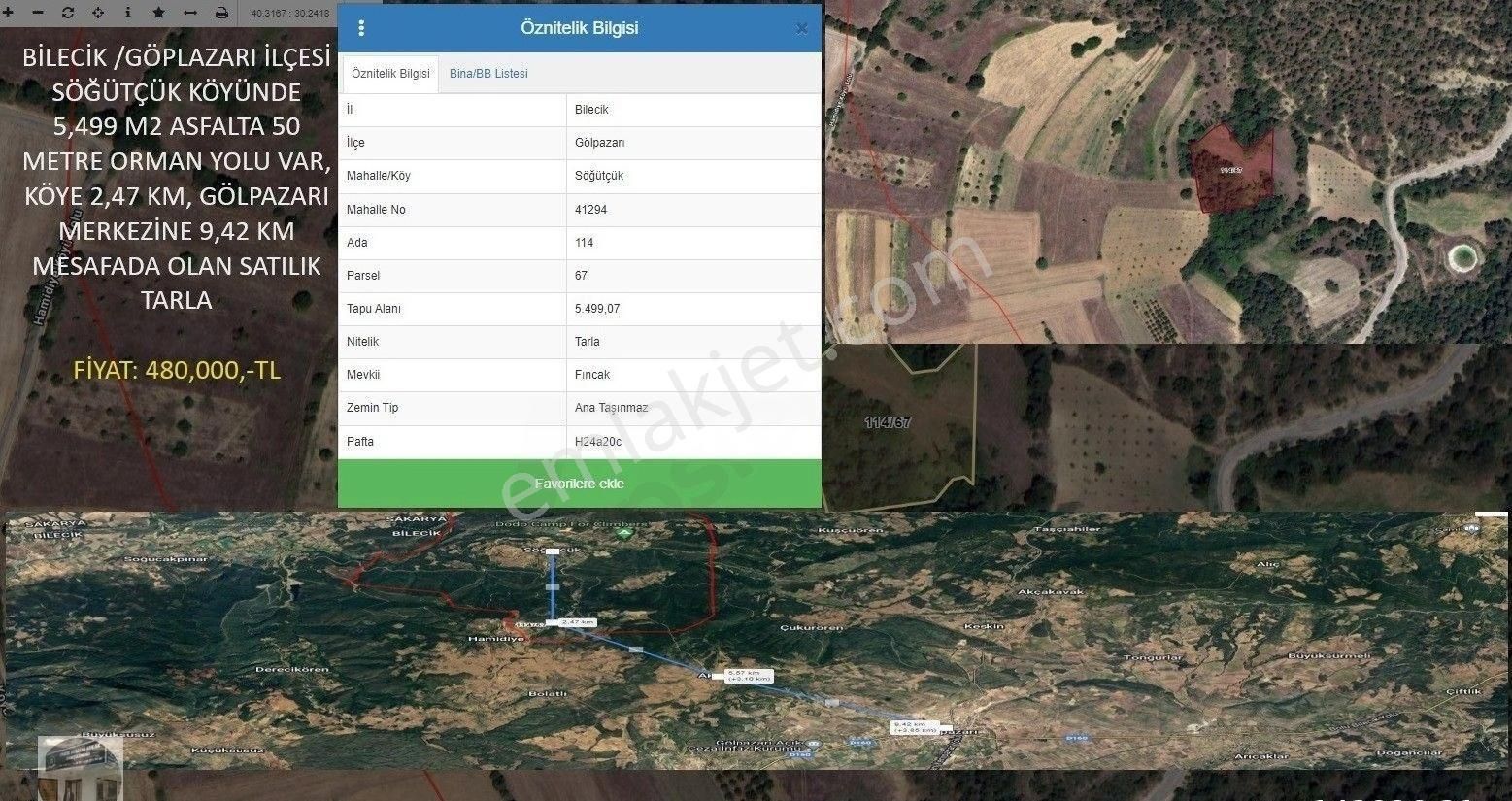 Gölpazarı Söğütcük Köyü Satılık Tarla Bilecik Akademi Emlak Danışmanlığı`ndan Orman Yolu Olan Asfalta 50 Metre Mesafada Satılık Tarla