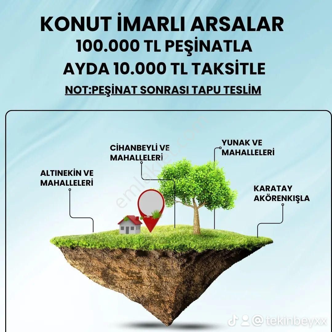 Cihanbeyli Bulduk Satılık Konut İmarlı KONYA CİHANBEYLİ 100.000TL PEŞİNATLA AYDA10.000 TL TAKSİTLE KONUT İMARLI ARSALAR